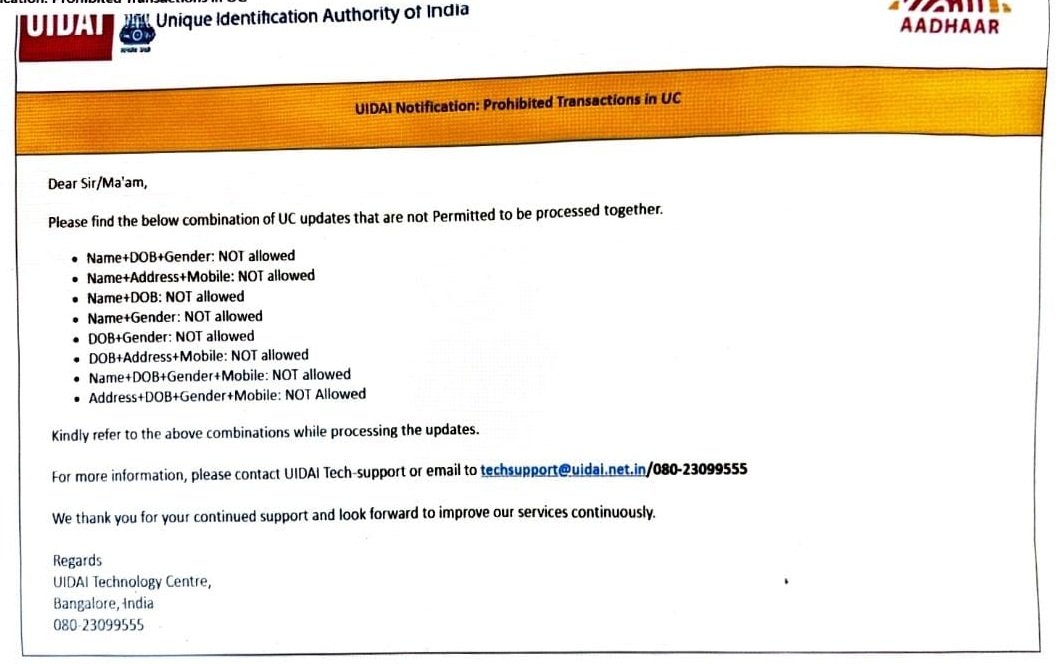UIDAI Aadhaar Notification