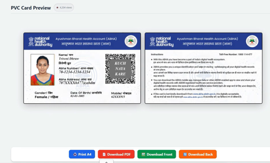 ABHA Card PDF to PVC